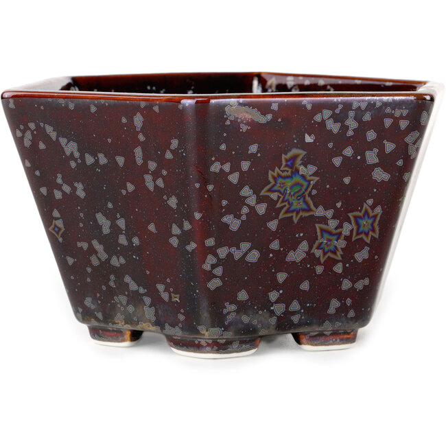 Pot à bonsaï hexagonal en verre métallisé brun cristal, par Heian Senzan - 140 x 140 x 75 mm