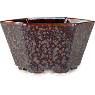  Heian Senzan Maceta hexagonal de 140 mm con acabado marrón metálico y esmaltado de cristal de Heian Senzan, Tokoname, Japón