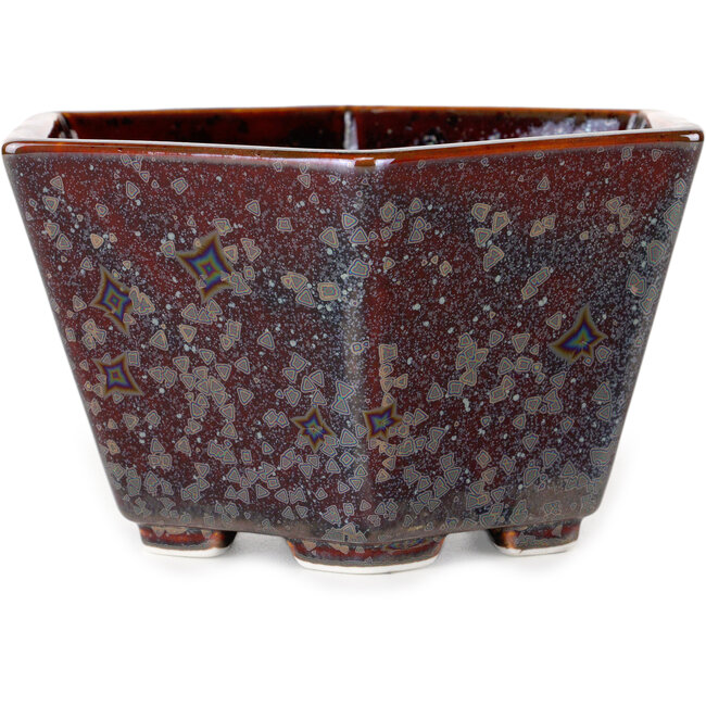 Pot à bonsaï hexagonal en verre métallisé brun cristal, par Heian Senzan - 140 x 140 x 75 mm