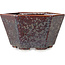 Hexagonal brown metallic, crystal glaze bonsai pot by Heian Senzan - 140 x 140 x 75 mm