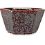 Vaso bonsai esagonale in smalto cristallino marrone metallizzato di Heian Senzan - 140 x 140 x 75 mm