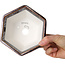 Hexagonal brown metallic, crystal glaze bonsai pot by Heian Senzan - 140 x 140 x 75 mm