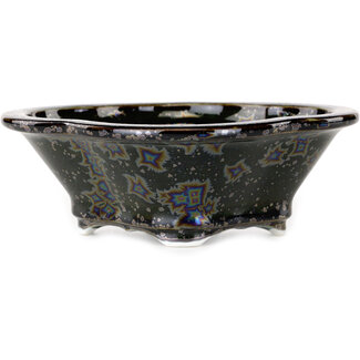  Heian Senzan 155 mm mokko dark brown metallic, crystal glaze bonsai pot by Heian Senzan, Tokoname, Japan