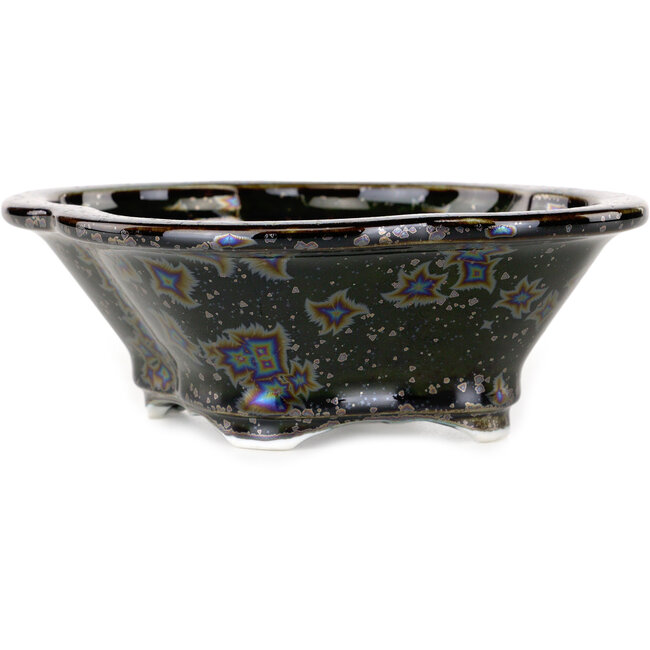 Pot à bonsaï Mokko, brun foncé métallisé, émail cristal, par Heian Senzan - 155 x 140 x 50 mm