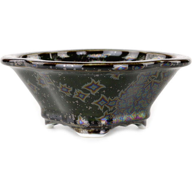 Mokko bonsaipot in donkerbruin metallic kristalglazuur van Heian Senzan - 155 x 140 x 50 mm