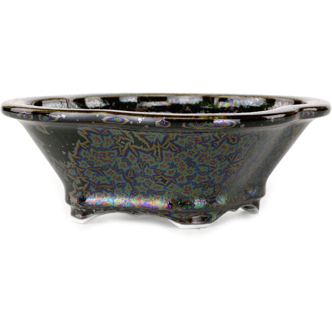 Mokko dark brown metallic, crystal glaze bonsai pot by Heian Senzan - 155 x 140 x 50 mm
