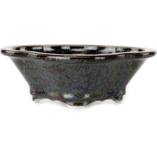 Mokko dark brown metallic, crystal glaze bonsai pot by Heian Senzan - 155 x 140 x 50 mm
