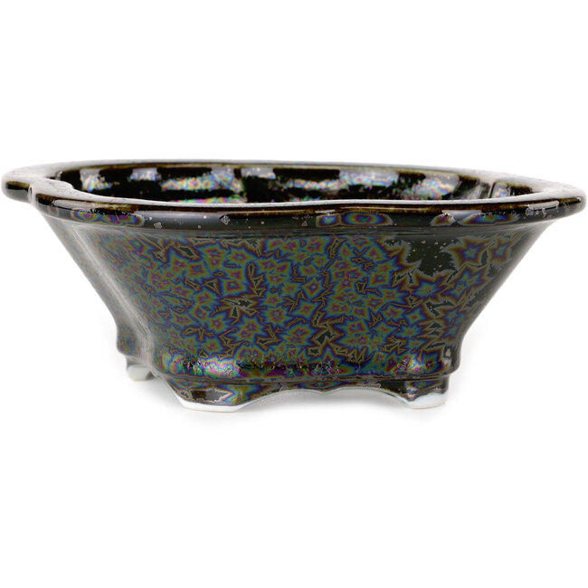 Vaso per bonsai Mokko marrone scuro metallizzato, smalto cristallino di Heian Senzan - 155 x 140 x 50 mm