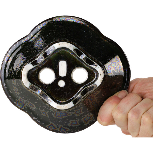 Vaso per bonsai Mokko marrone scuro metallizzato, smalto cristallino di Heian Senzan - 155 x 140 x 50 mm