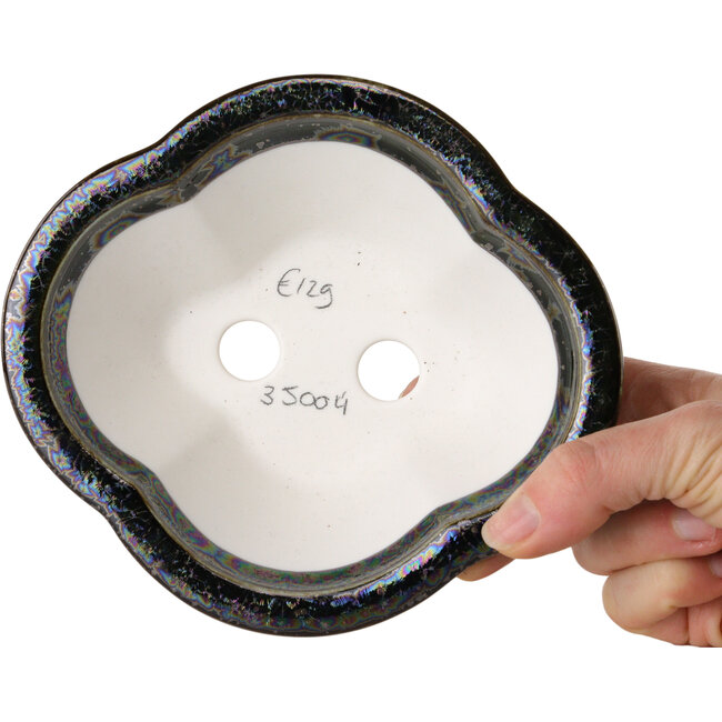 Vaso per bonsai Mokko marrone scuro metallizzato, smalto cristallino di Heian Senzan - 155 x 140 x 50 mm