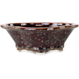  Heian Senzan Pot à bonsaï Mokko brun métallisé de 155 mm, émail cristal, par Heian Senzan, Tokoname, Japon