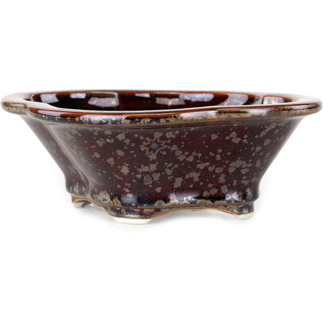 Mokko bruine metallic bonsai pot met kristalglazuur van Heian Senzan - 155 x 140 x 50 mm