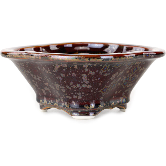 Vaso per bonsai Mokko marrone metallizzato, smalto cristallino di Heian Senzan - 155 x 140 x 50 mm