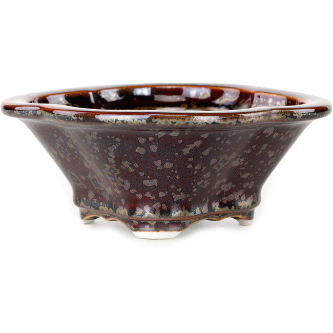 Mokko brown metallic, crystal glaze bonsai pot by Heian Senzan - 155 x 140 x 50 mm