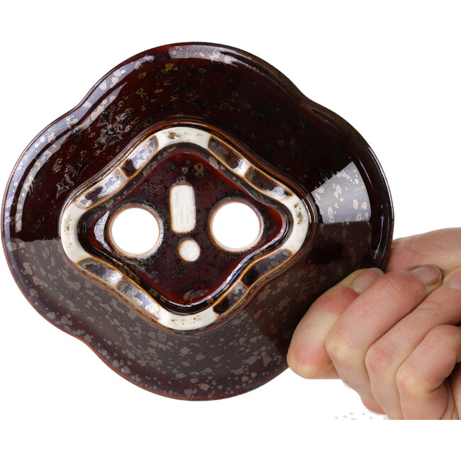 Pot à bonsaï Mokko, brun métallisé, émail cristal, par Heian Senzan - 155 x 140 x 50 mm