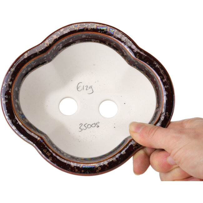 Mokko bruine metallic bonsai pot met kristalglazuur van Heian Senzan - 155 x 140 x 50 mm