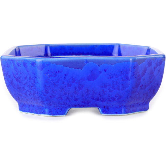 Vaso bonsai ovale blu scuro, smaltato in cristallo di Heian Senzan - 161 x 132 x 50 mm