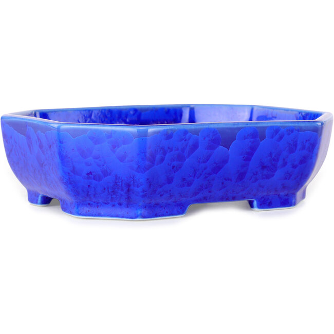 Vaso bonsai ovale blu scuro, smaltato in cristallo di Heian Senzan - 161 x 132 x 50 mm