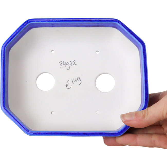 Pot à bonsaï ovale en émail cristal bleu foncé, par Heian Senzan - 161 x 132 x 50 mm