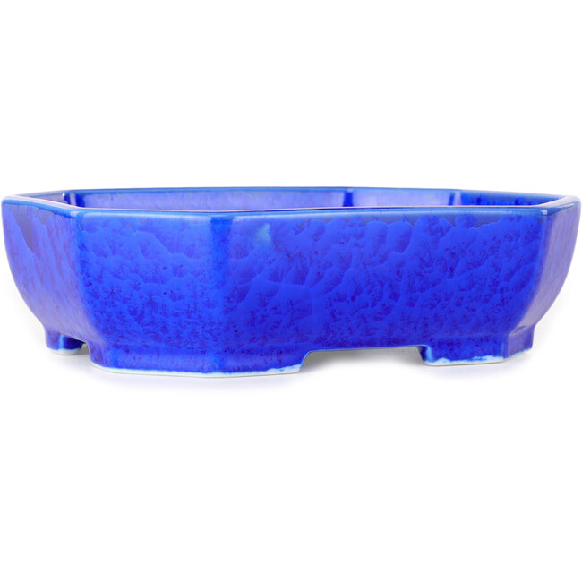 Ovale donkerblauwe bonsaipot met kristalglazuur van Heian Senzan - 161 x 132 x 50 mm
