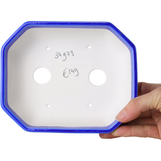 Pot à bonsaï ovale en émail cristal bleu foncé, par Heian Senzan - 161 x 132 x 50 mm