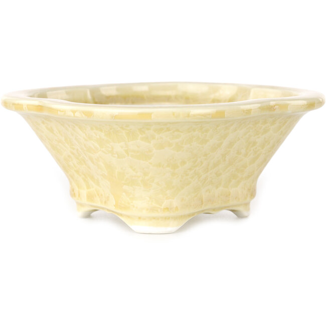 Mokko bonsaipot in gebroken wit met kristalglazuur van Heian Senzan - 155 x 140 x 50 mm