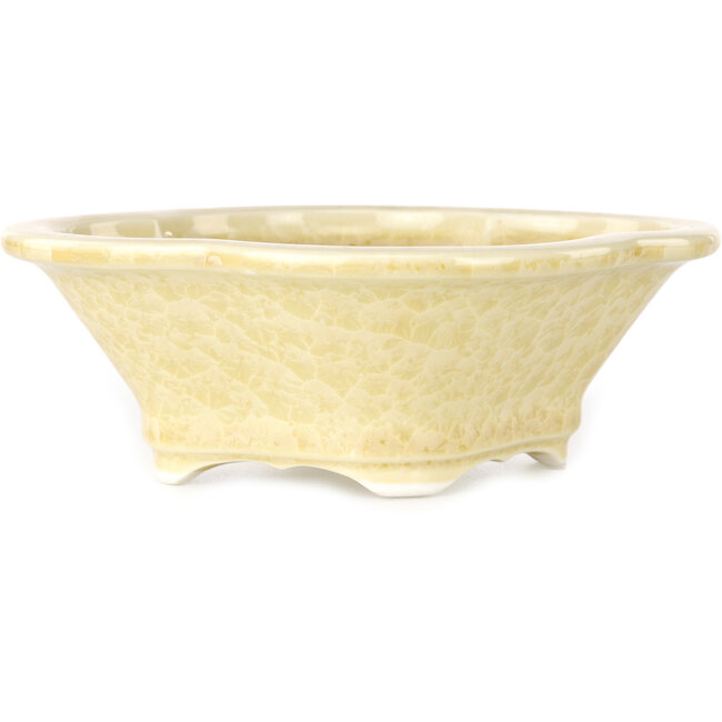 Vaso per bonsai Mokko bianco sporco, smaltato in cristallo di Heian Senzan - 155 x 140 x 50 mm