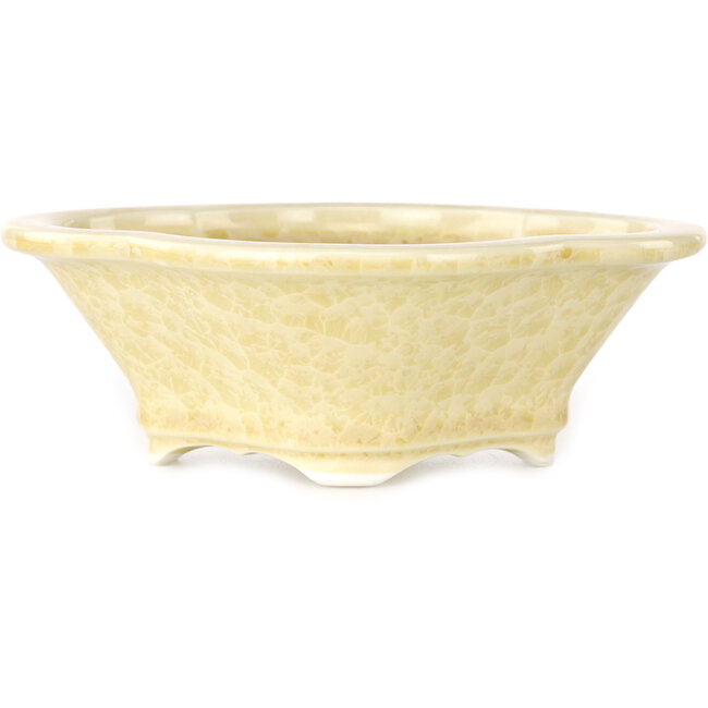 Mokko off-white, crystal glaze bonsai pot by Heian Senzan - 155 x 140 x 50 mm