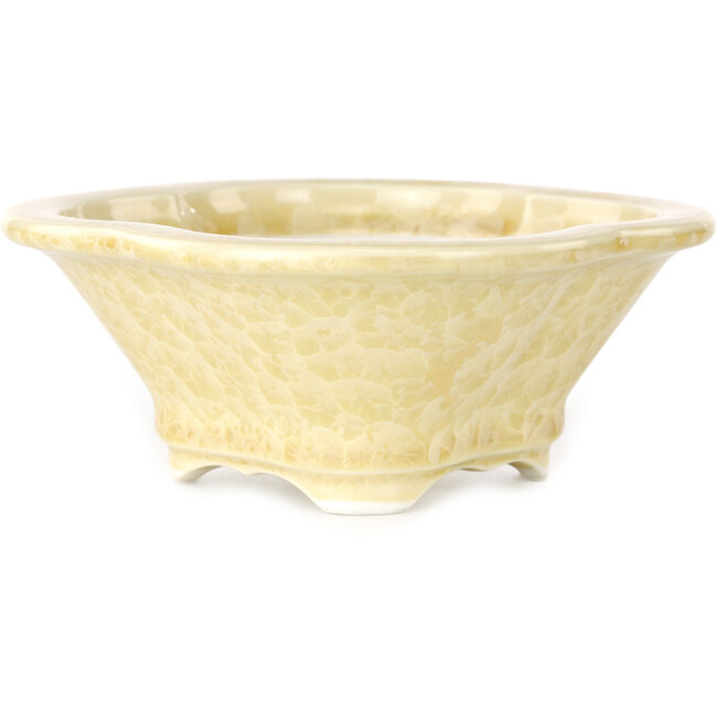 Mokko off-white, crystal glaze bonsai pot by Heian Senzan - 155 x 140 x 50 mm