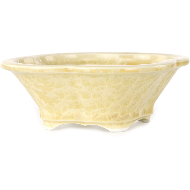 Mokko off-white, crystal glaze bonsai pot by Heian Senzan - 155 x 140 x 50 mm