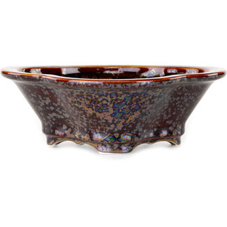  Heian Senzan 170 mm mokko brown metallic, crystal glaze bonsai pot by Heian Senzan, Tokoname, Japan