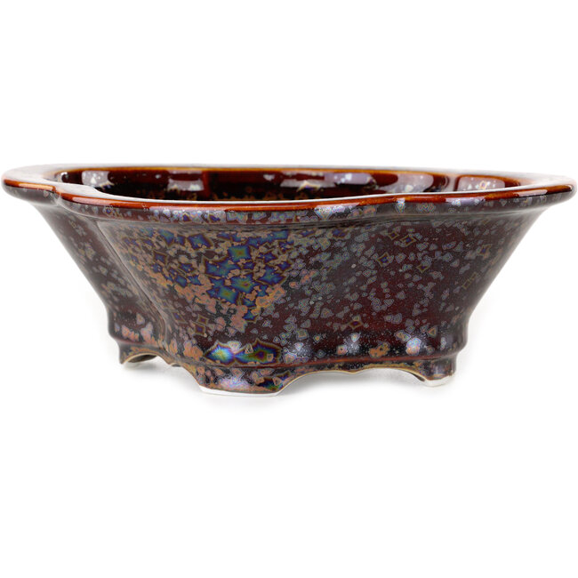 Maceta para bonsái con esmalte de cristal marrón metalizado Mokko de Heian Senzan - 170 x 160 x 58 mm