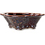 Mokko bruine metallic bonsai pot met kristalglazuur van Heian Senzan - 170 x 160 x 58 mm