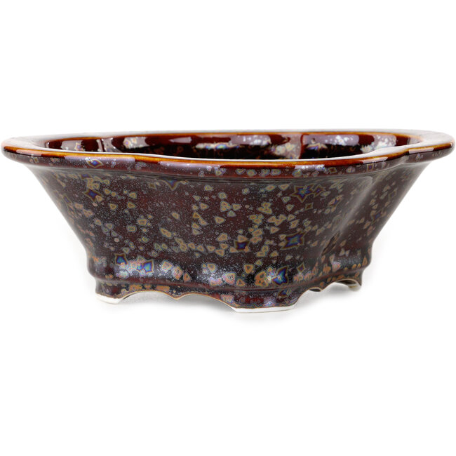 Vaso per bonsai Mokko marrone metallizzato, smalto cristallino di Heian Senzan - 170 x 160 x 58 mm