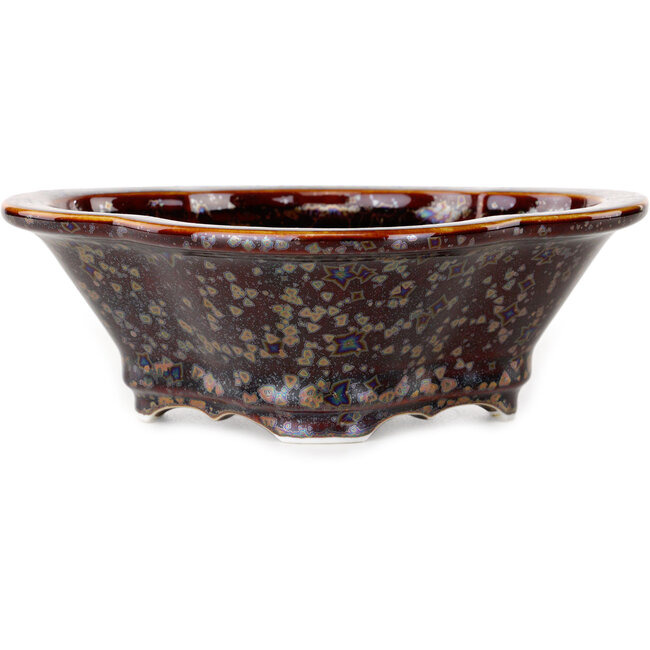 Vaso per bonsai Mokko marrone metallizzato, smalto cristallino di Heian Senzan - 170 x 160 x 58 mm