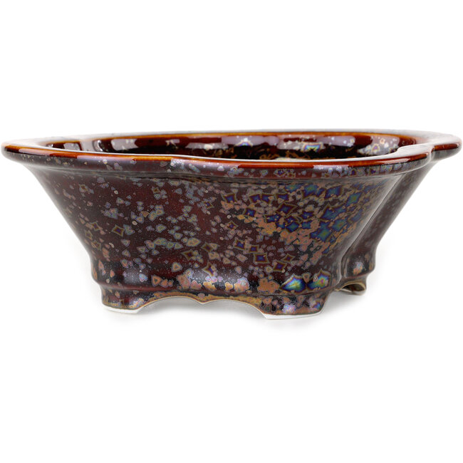 Pot à bonsaï Mokko, couleur brun métallique, émail cristal, par Heian Senzan - 170 x 160 x 58 mm