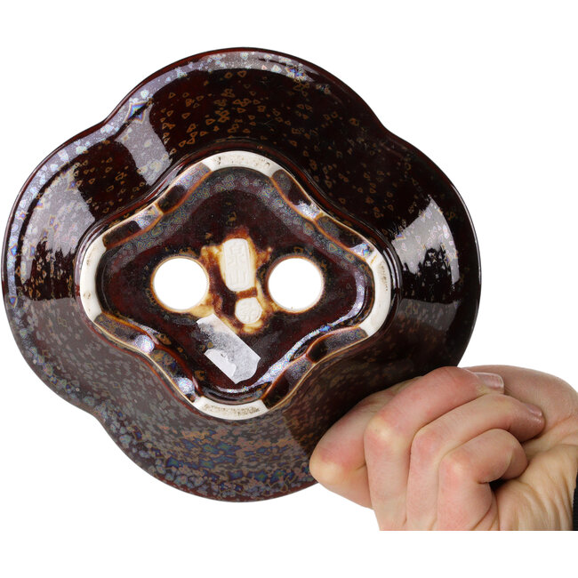 Pot à bonsaï Mokko, couleur brun métallique, émail cristal, par Heian Senzan - 170 x 160 x 58 mm