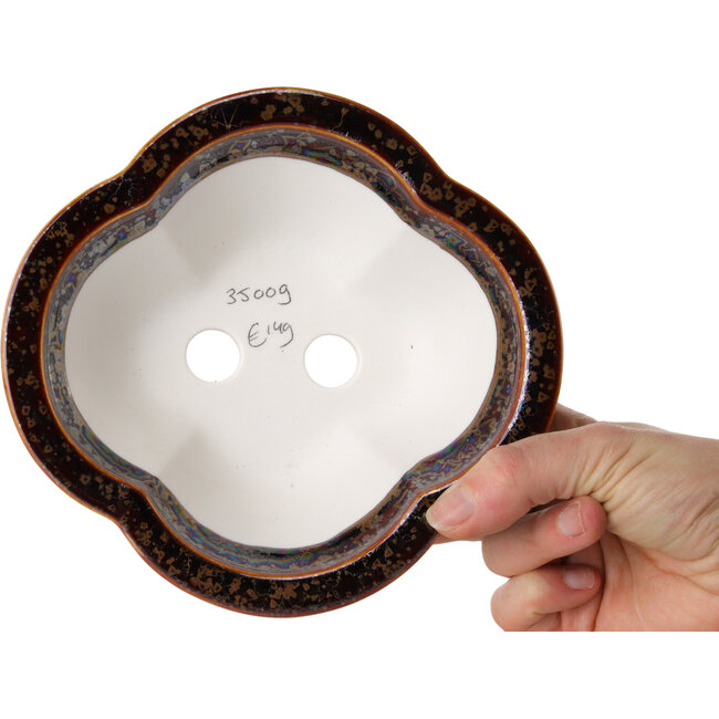 Mokko brown metallic, crystal glaze bonsai pot by Heian Senzan - 170 x 160 x 58 mm