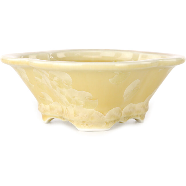 Mokko off-white, crystal glaze bonsai pot by Heian Senzan - 170 x 160 x 58 mm