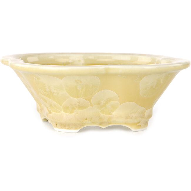 Mokko off-white, crystal glaze bonsai pot by Heian Senzan - 170 x 160 x 58 mm