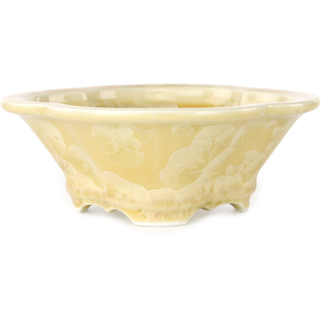 Vaso per bonsai Mokko bianco sporco, smaltato in cristallo di Heian Senzan - 170 x 160 x 58 mm