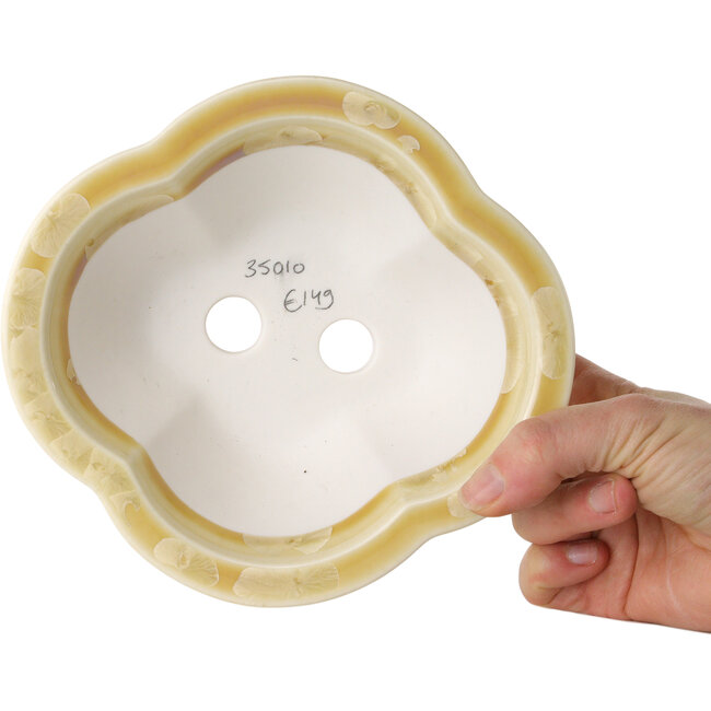 Pot à bonsaï Mokko blanc cassé à glaçure cristalline par Heian Senzan - 170 x 160 x 58 mm