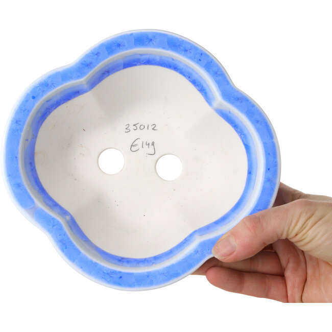 Mokko light blue, crystal glaze bonsai pot by Heian Senzan - 170 x 160 x 58 mm