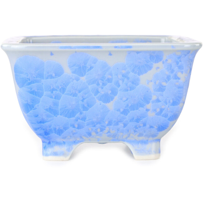 Maceta cuadrada para bonsái con esmalte azul claro de Heian Senzan (133 x 133 x 80 mm)