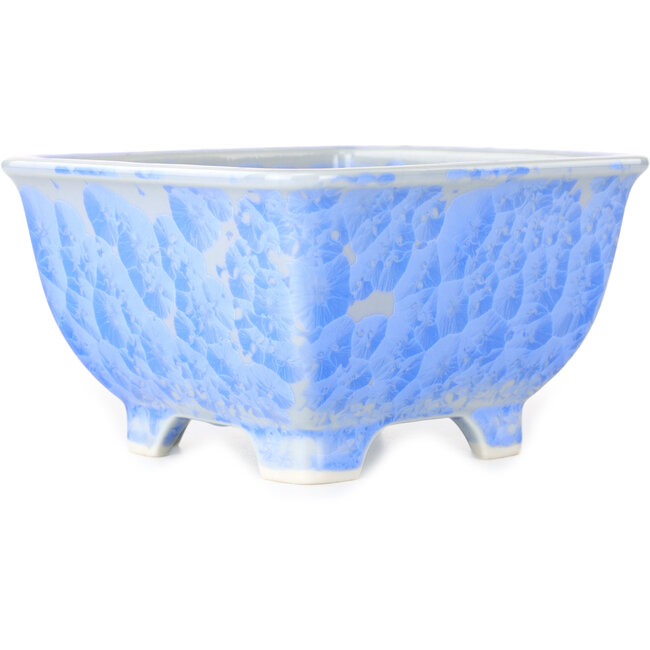 Vaso bonsai quadrato azzurro, smaltato in cristallo di Heian Senzan - 133 x 133 x 80 mm