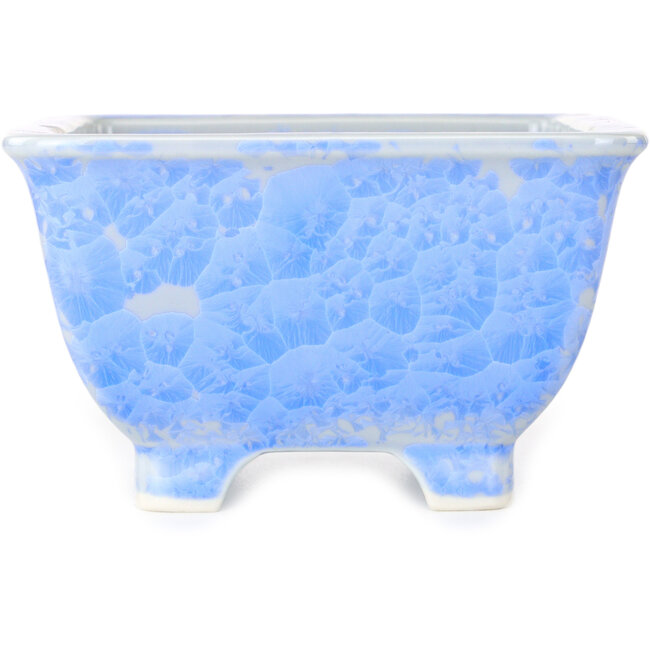 Maceta cuadrada para bonsái con esmalte azul claro de Heian Senzan (133 x 133 x 80 mm)