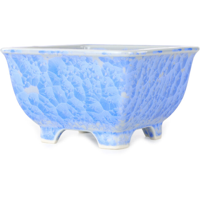 Square light blue, crystal glaze bonsai pot by Heian Senzan - 133 x 133 x 80 mm