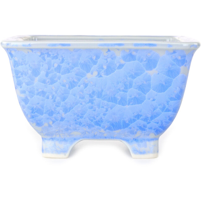 Vaso bonsai quadrato azzurro, smaltato in cristallo di Heian Senzan - 133 x 133 x 80 mm