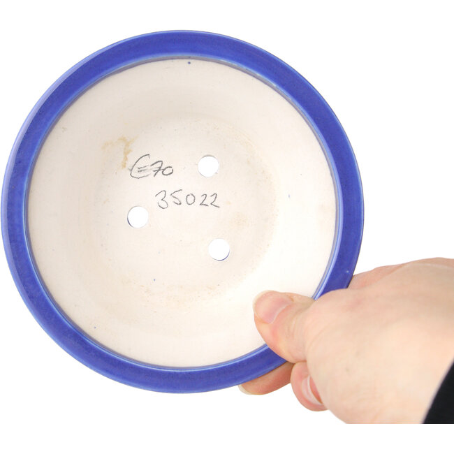 Round dark blue bonsai pot by Seifu - 120 x 120 x 48 mm