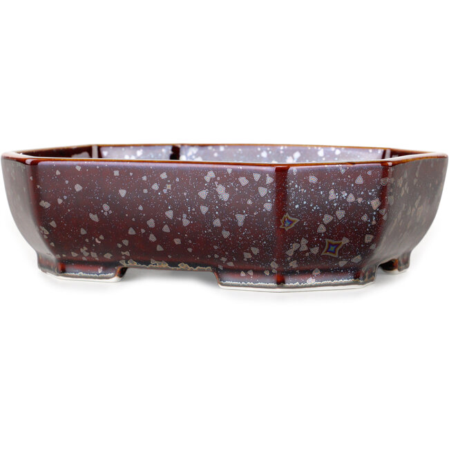 Oval brown metallic, crystal glaze bonsai pot by Heian Senzan - 161 x 132 x 50 mm